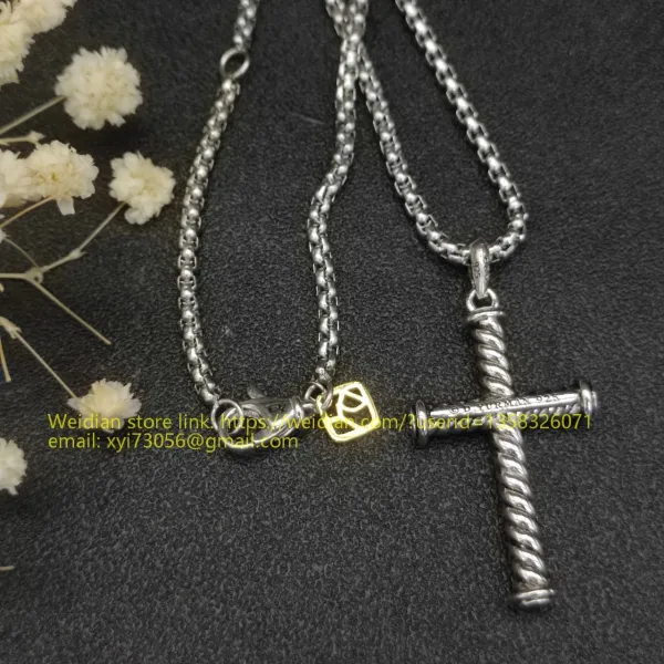 Design David Yurman Double Cross Pendant Necklace in Sterling Silver with Diamonds Jewelry - 52