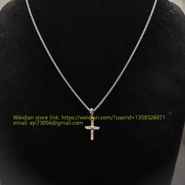 Design David Yurman Double Cross Pendant Necklace in Sterling Silver with Diamonds Jewelry - 11
