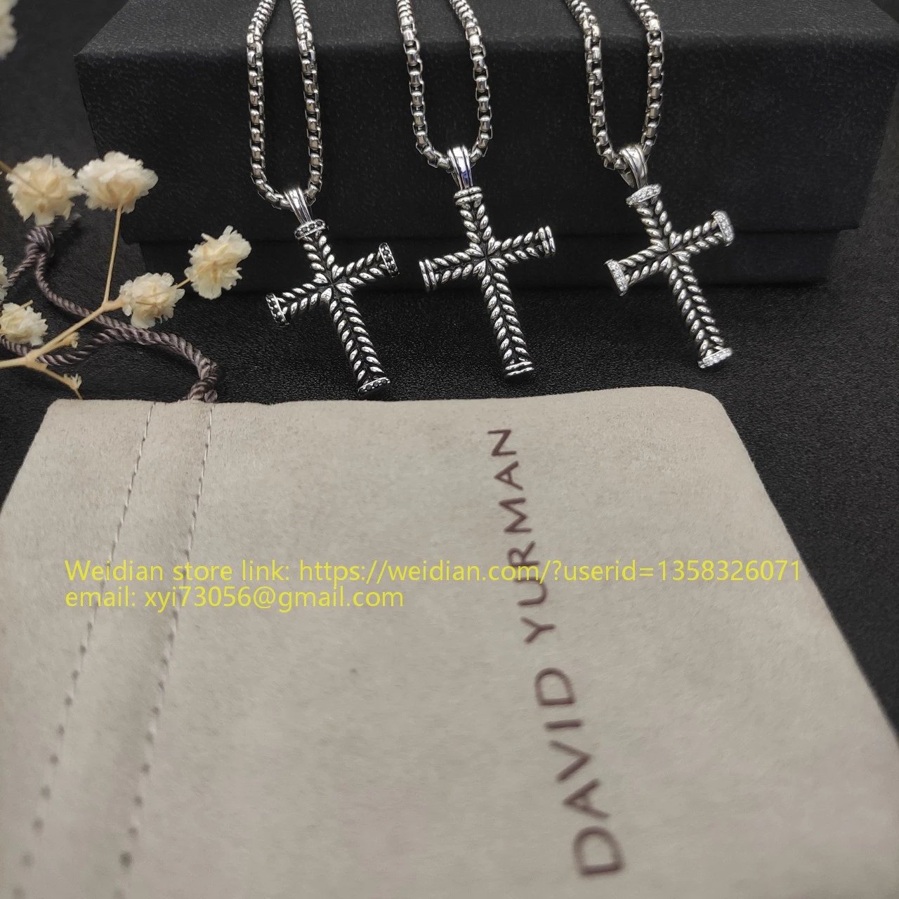 Design David Yurman Double Cross Pendant Necklace in Sterling Silver with Diamonds Jewelry - 40