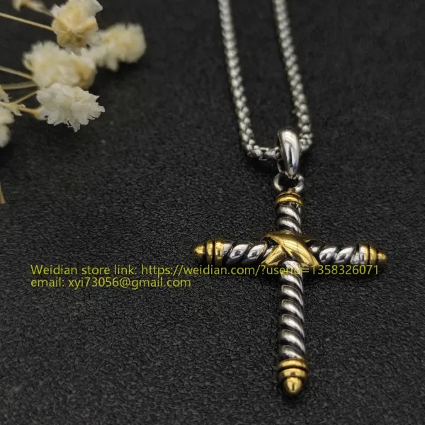 Design David Yurman Double Cross Pendant Necklace in Sterling Silver with Diamonds Jewelry - 80