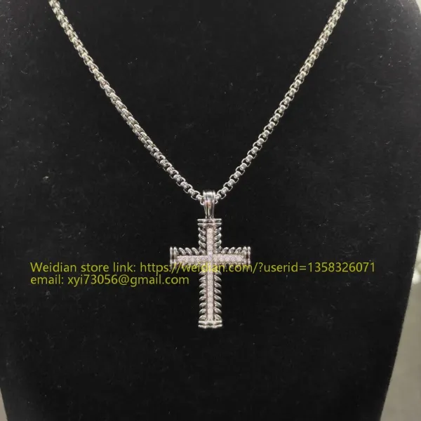Design David Yurman Double Cross Pendant Necklace in Sterling Silver with Diamonds Jewelry - 15