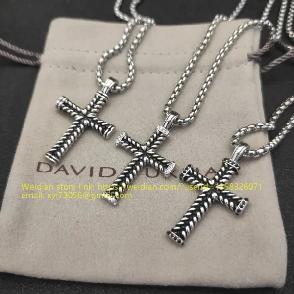 Design David Yurman Double Cross Pendant Necklace in Sterling Silver with Diamonds Jewelry - 42