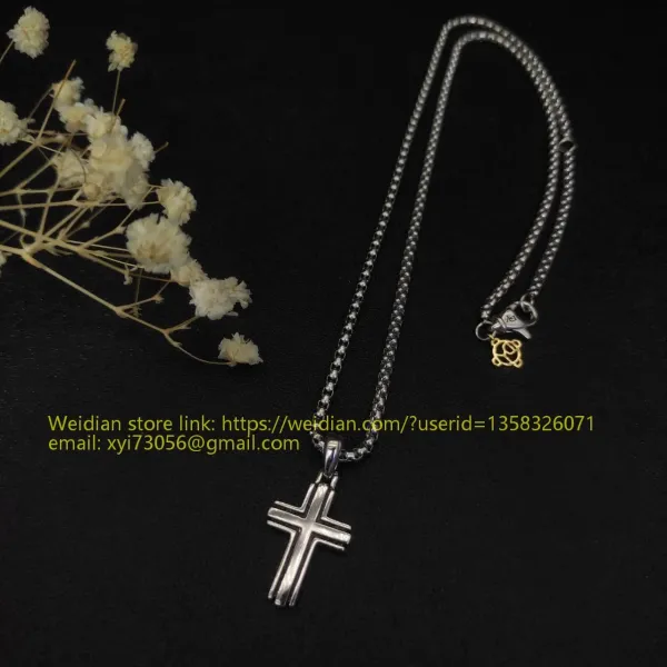 Design David Yurman Double Cross Pendant Necklace in Sterling Silver with Diamonds Jewelry - 93