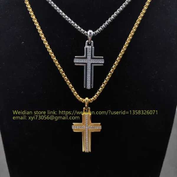 Design David Yurman Double Cross Pendant Necklace in Sterling Silver with Diamonds Jewelry - 9