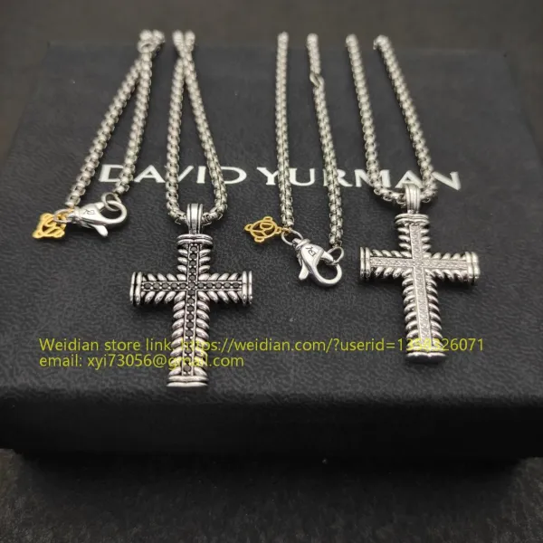 Design David Yurman Double Cross Pendant Necklace in Sterling Silver with Diamonds Jewelry - 26