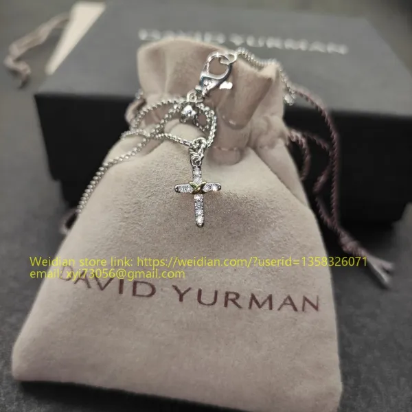 Design David Yurman Double Cross Pendant Necklace in Sterling Silver with Diamonds Jewelry - 14