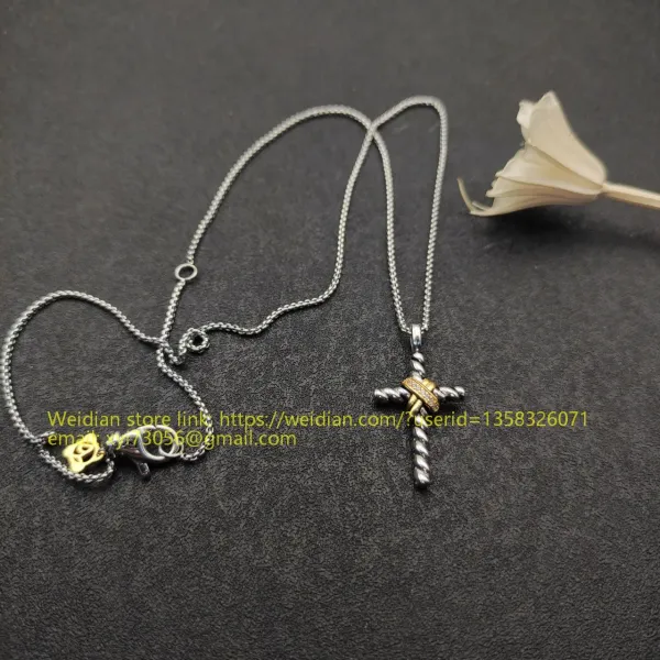 Design David Yurman Double Cross Pendant Necklace in Sterling Silver with Diamonds Jewelry - 37