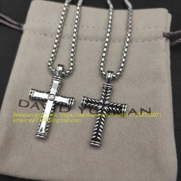 Design David Yurman Double Cross Pendant Necklace in Sterling Silver with Diamonds Jewelry - 59