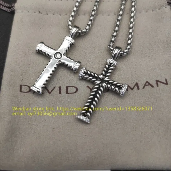 Design David Yurman Double Cross Pendant Necklace in Sterling Silver with Diamonds Jewelry - 54