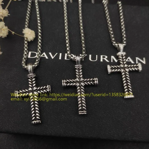 Design David Yurman Double Cross Pendant Necklace in Sterling Silver with Diamonds Jewelry - 41