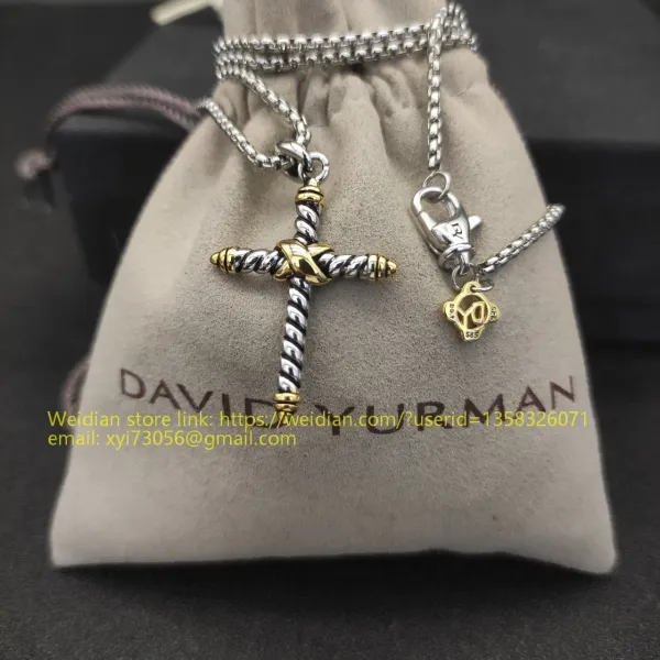 Design David Yurman Double Cross Pendant Necklace in Sterling Silver with Diamonds Jewelry - 78
