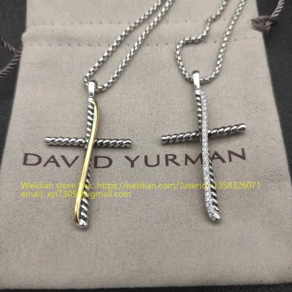Design David Yurman Double Cross Pendant Necklace in Sterling Silver with Diamonds Jewelry - 90
