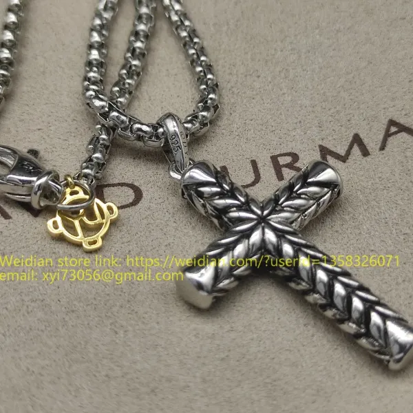 Design David Yurman Double Cross Pendant Necklace in Sterling Silver with Diamonds Jewelry - 69