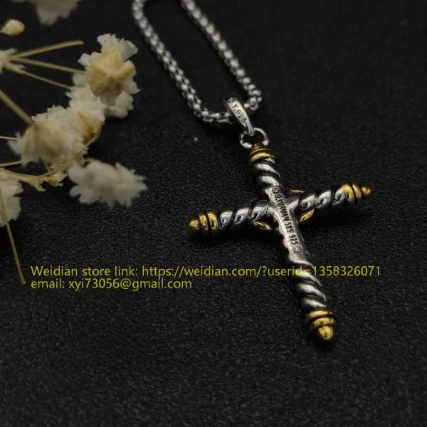Design David Yurman Double Cross Pendant Necklace in Sterling Silver with Diamonds Jewelry - 81