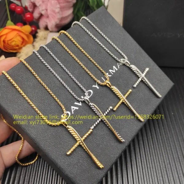 Design David Yurman Double Cross Pendant Necklace in Sterling Silver with Diamonds Jewelry - 4