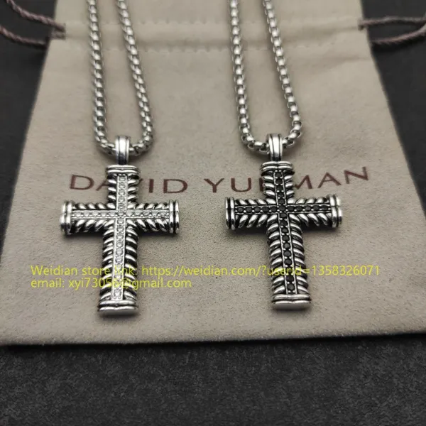 Design David Yurman Double Cross Pendant Necklace in Sterling Silver with Diamonds Jewelry - 25