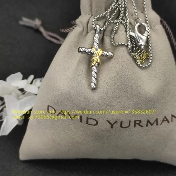 Design David Yurman Double Cross Pendant Necklace in Sterling Silver with Diamonds Jewelry - 39