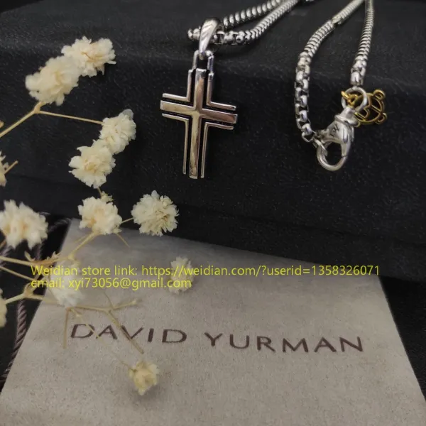 Design David Yurman Double Cross Pendant Necklace in Sterling Silver with Diamonds Jewelry - 95