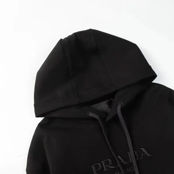 Prada Logo-Embroidered Black Hoodie - 4