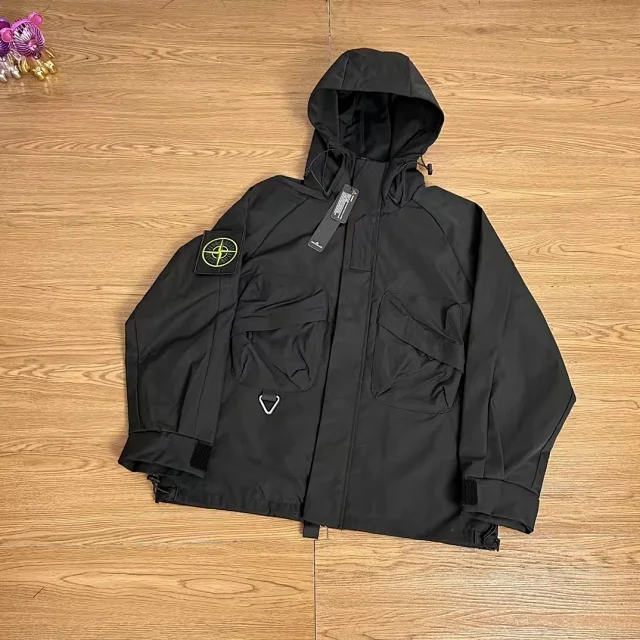 Stone Island Jackets Hooded zip jacket with compass sleeve badge product detail image 21