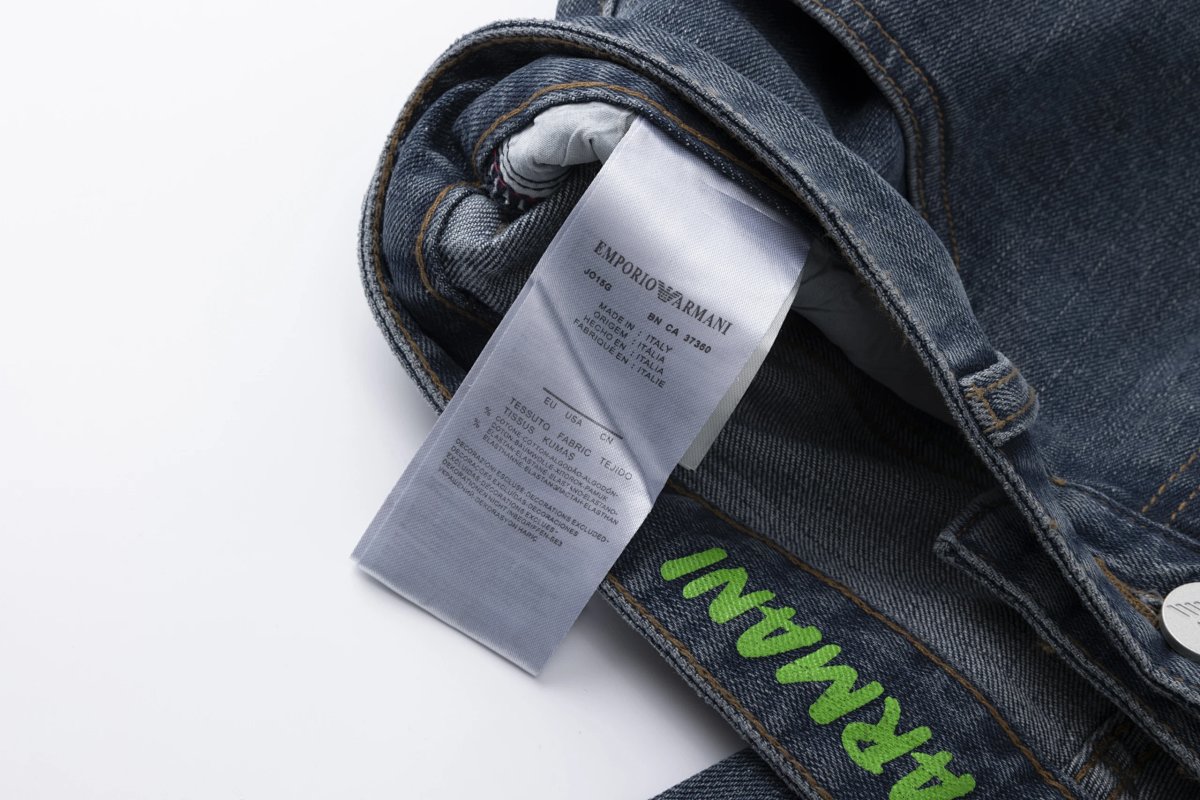 EA Men's Long Jeans with Contrast Inner Waistband Logo Print, Coin Pocket & Metal Logo Accent