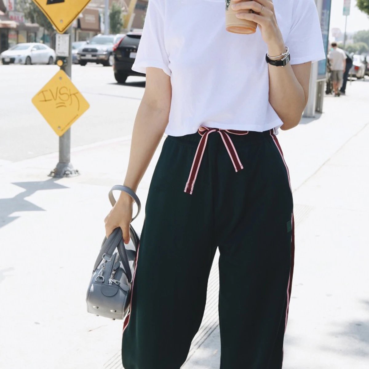 Smiley Face Women's Casual Pants Stripe Side Relaxed Fit