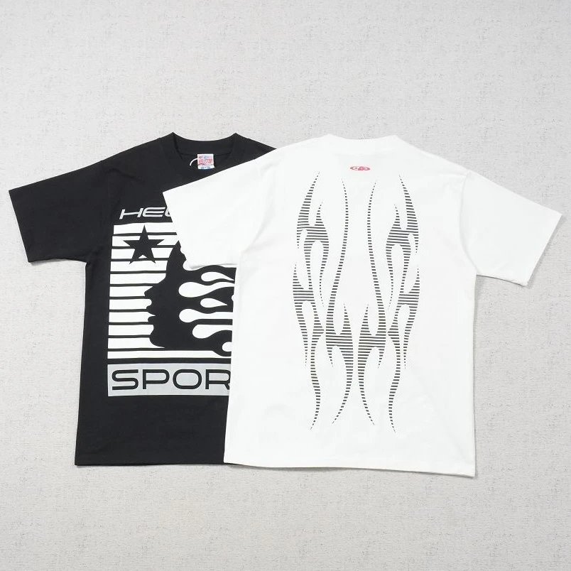 HE short sleeved flame stripe letter print