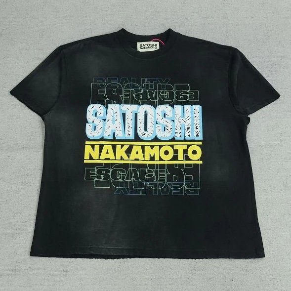 SAT Short Sleeve T-Shirt with Distressed Washed Letter Graphic R1140