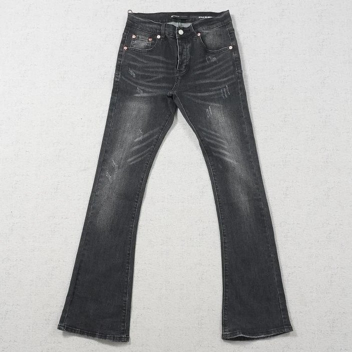 PU Pants with Whiskering and Multiple Small Distressed Holes