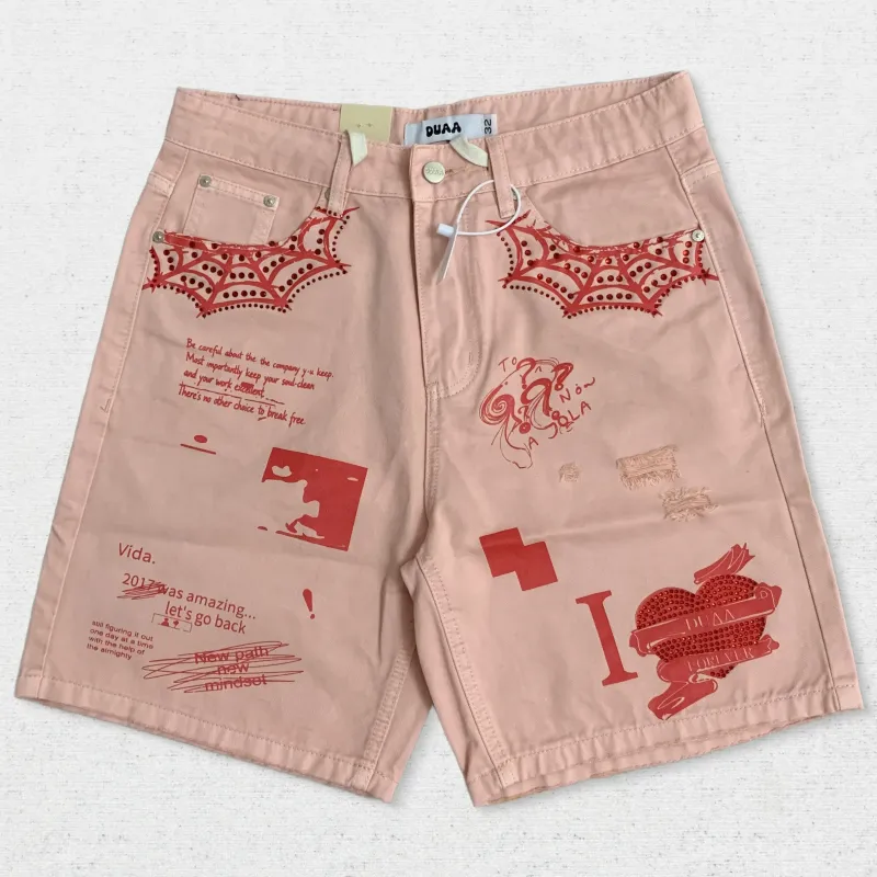 DU Denim Crown Text Collage Shorts
