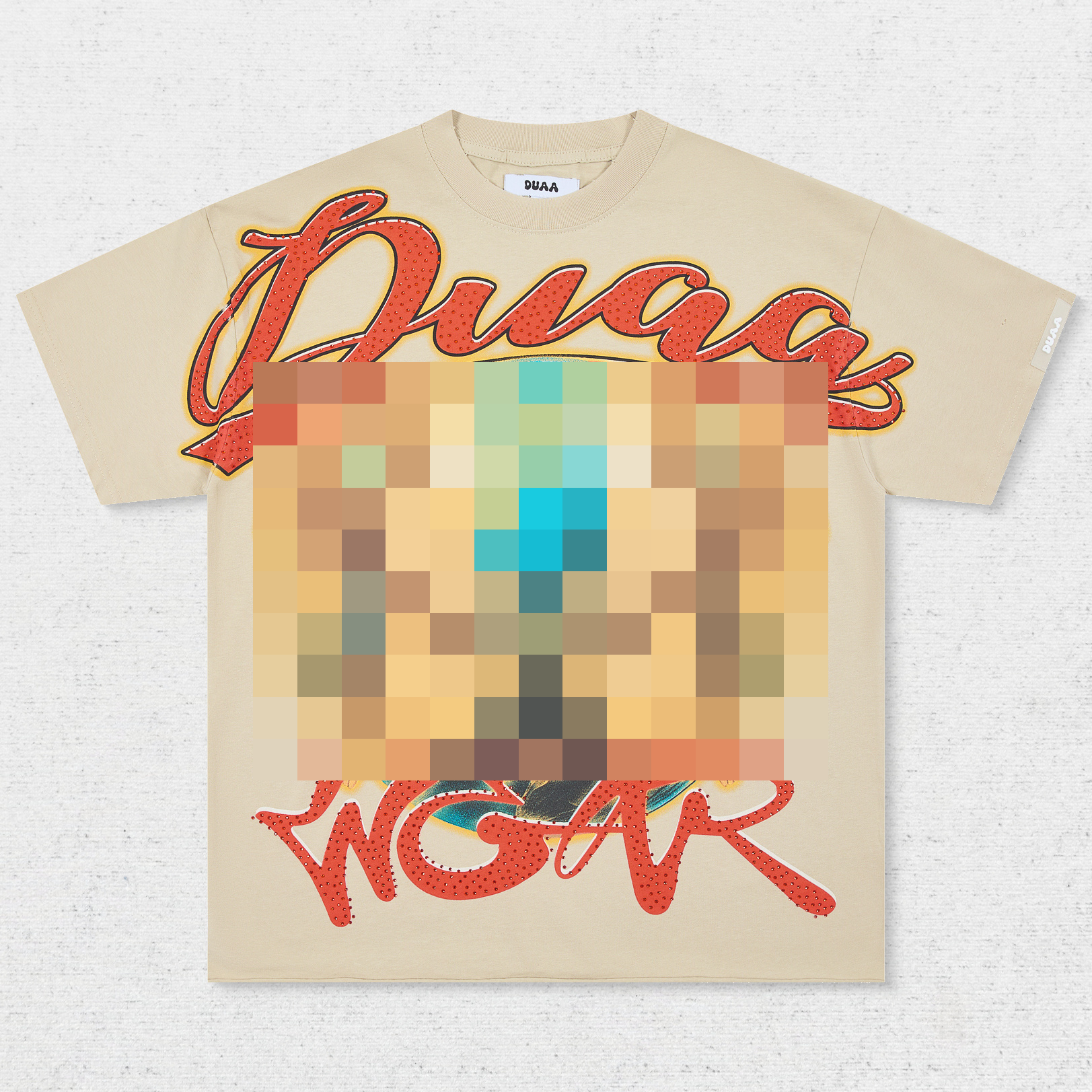 DU Red Cursive Letter Print T-Shirt