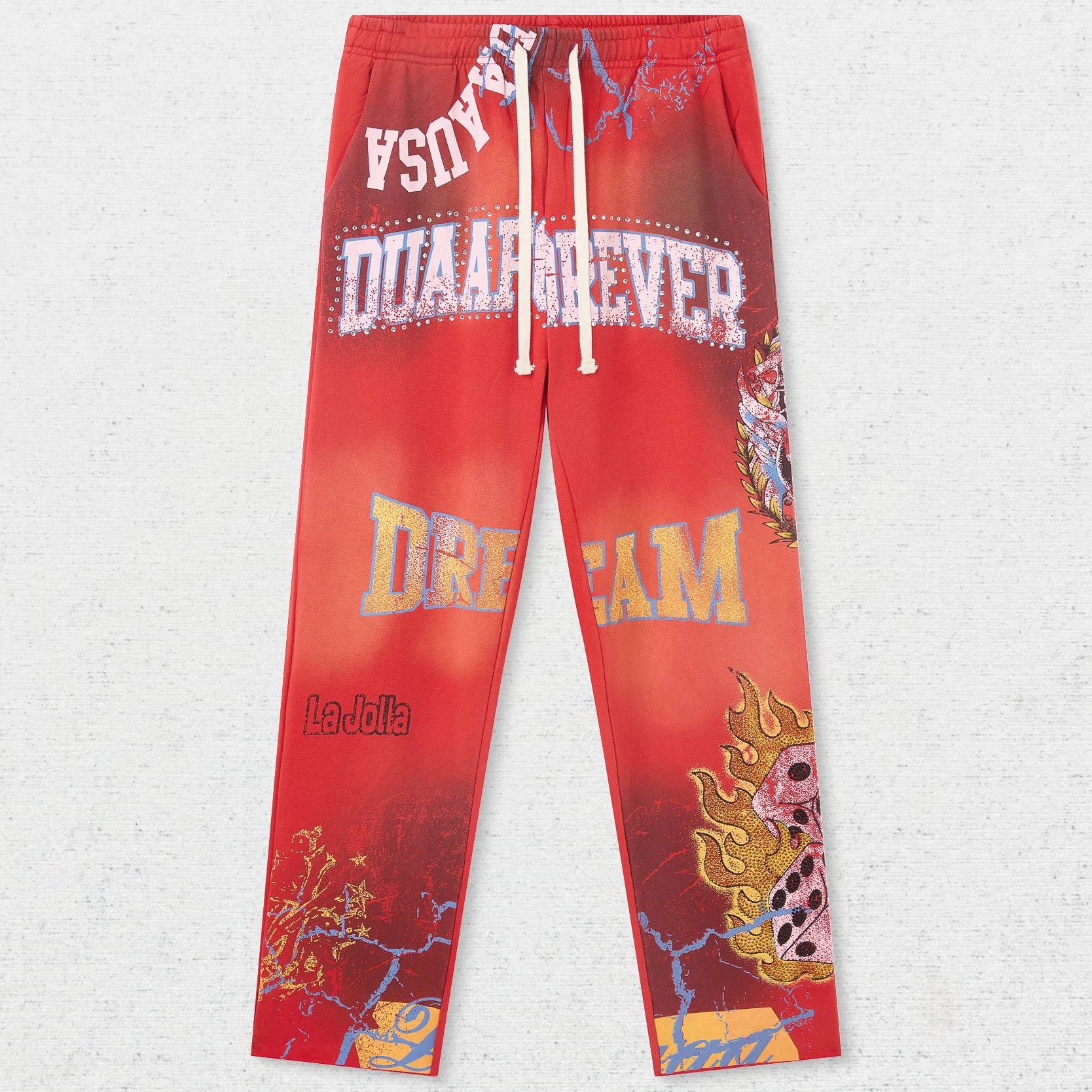 DU Star Floral Letter Drawstring Pants