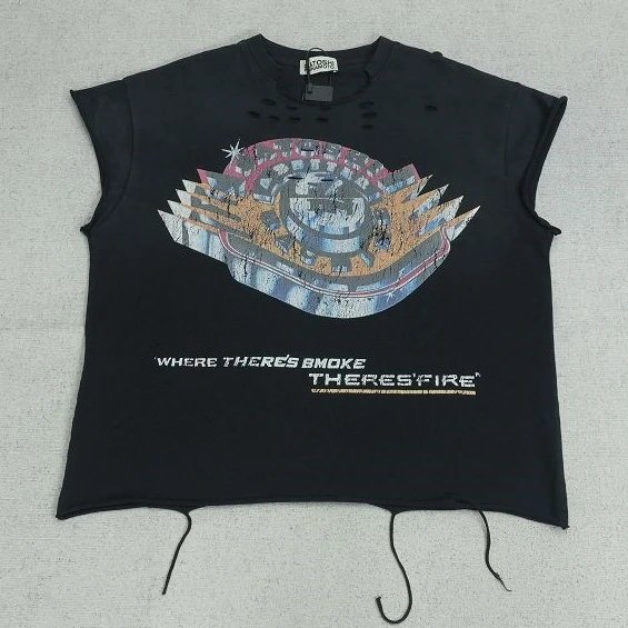 SAT Distressed Shield-Pattern Tank Top R1016