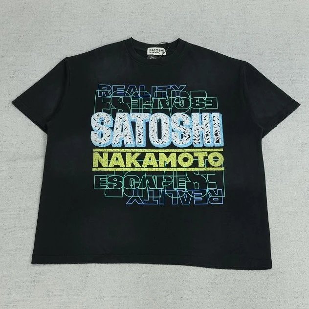 SAT短袖重影字母洗水破洞做旧R1122