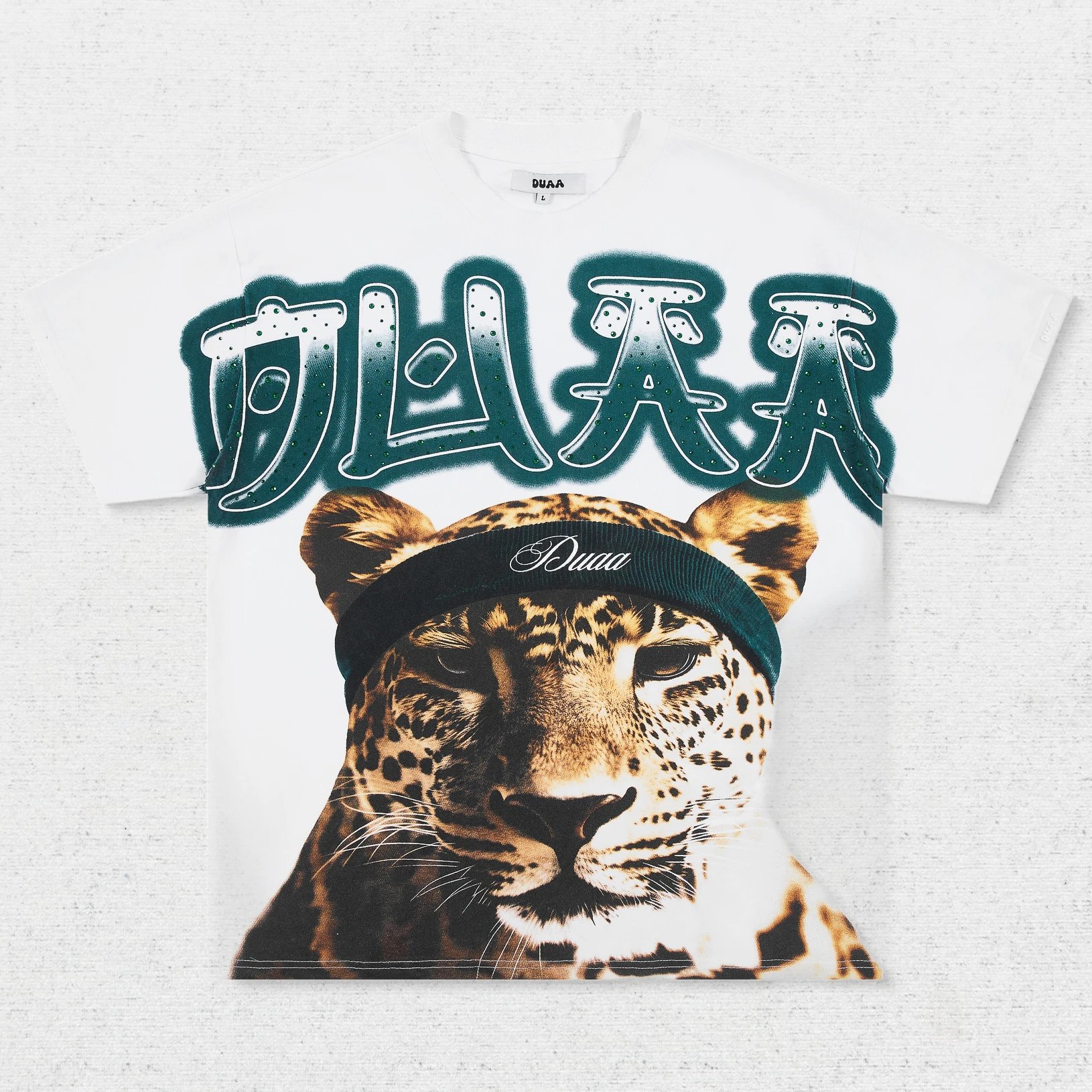 DU Leopard Letter Print T-Shirt