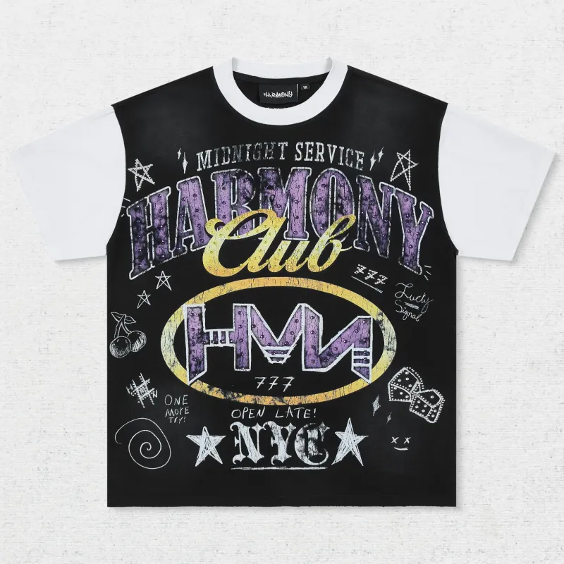 Ha Star Letter Colorblock Rhinestone T-Shirt