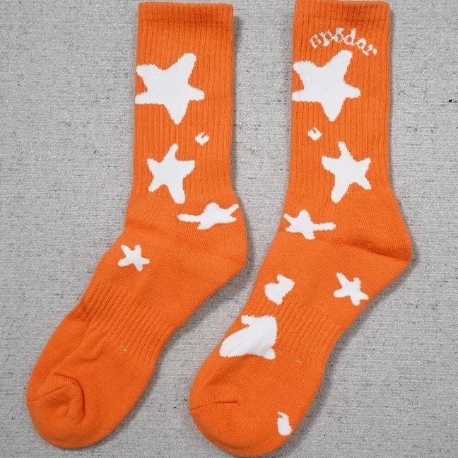 YT555 Socks Orange Black White Stars