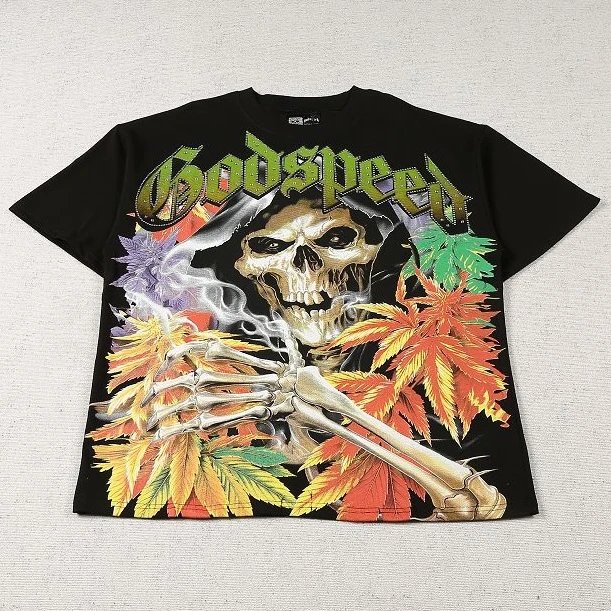 Skull Colorful Leaf Letter Graphic T-Shirt