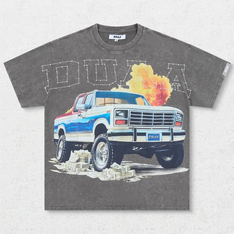 DU Pickup Truck Flame Print T-Shirt