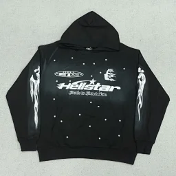 thumbnail for HE Sweatshirt Hoodie Black White dotted curved HEC552