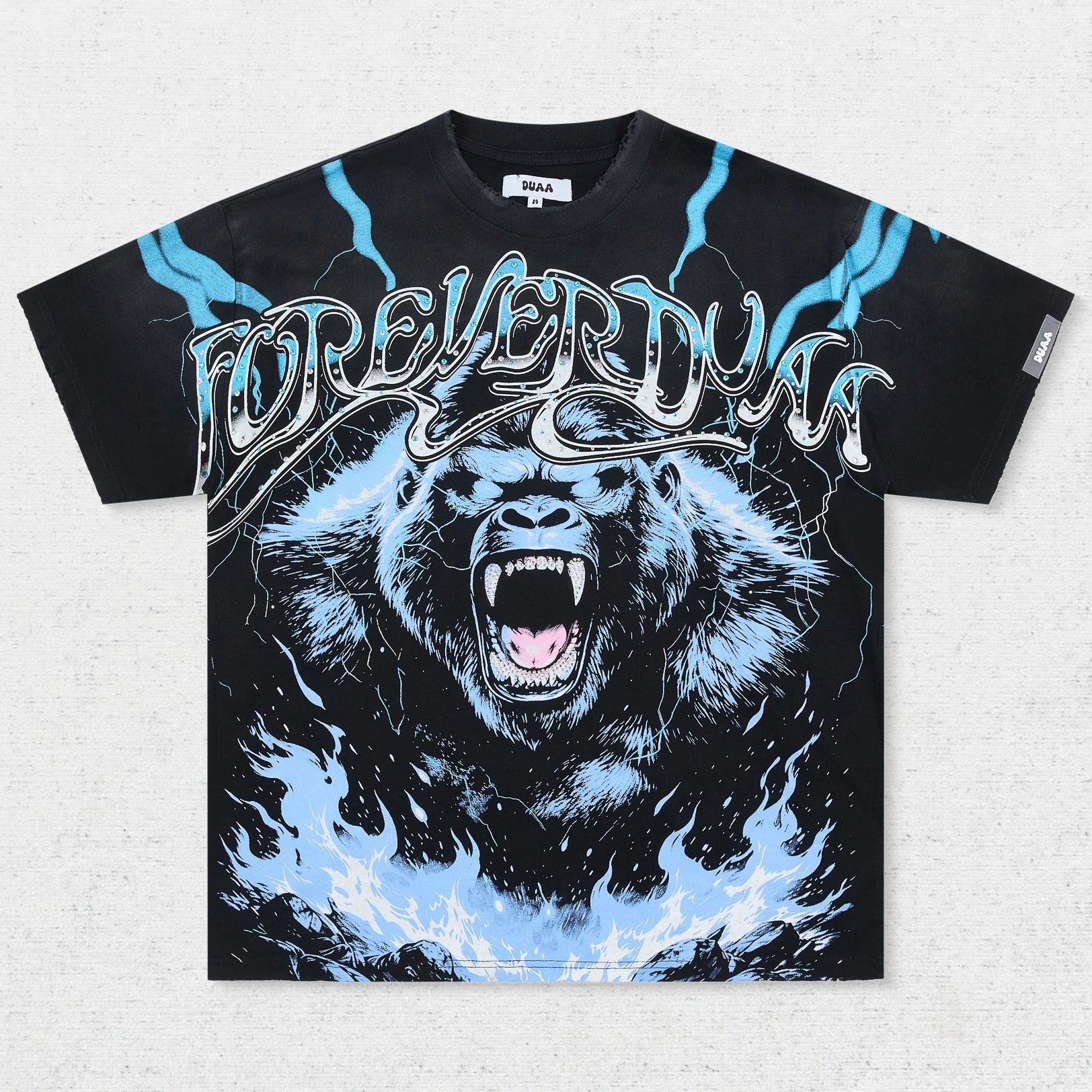 DU Lightning Monkey Letter Print T-Shirt