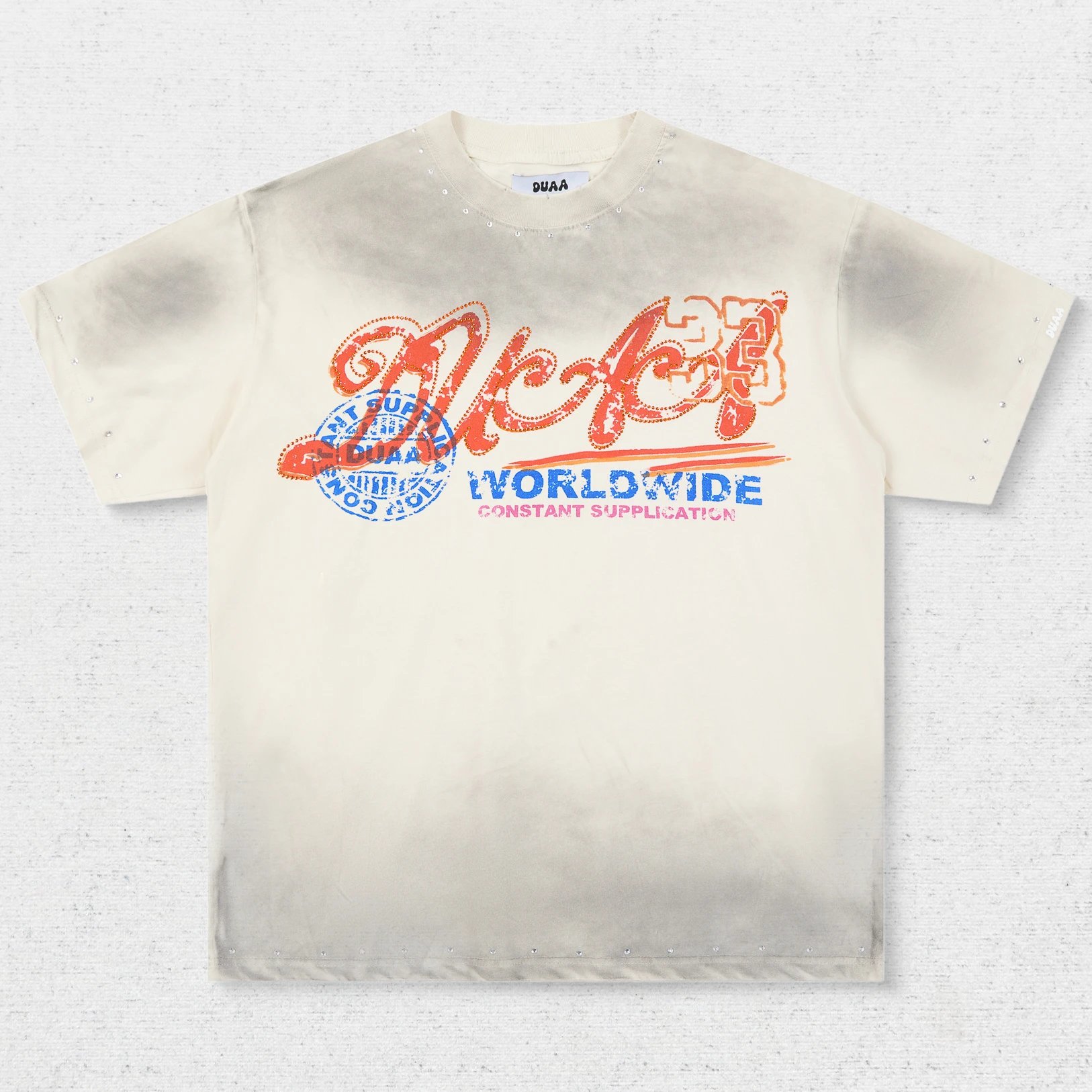 DU Red Blue Script Letter Print T-Shirt