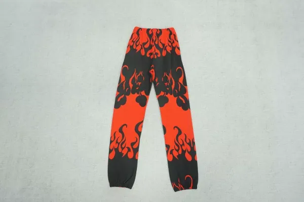 Design Flame Print Jogger Pants Red Black Sweatpants - 1