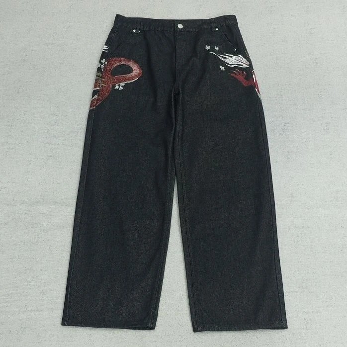 Der denim pants with dragon pattern embroidery DERJ-028