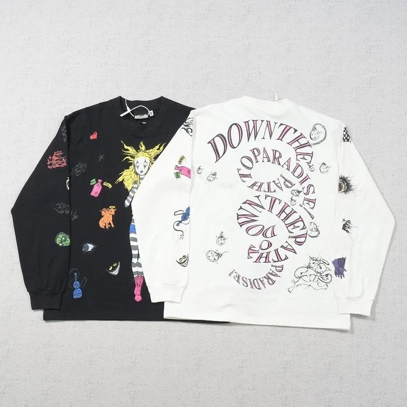 HE long sleeved cartoon pattern letter print