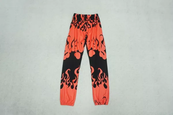 Design Flame Print Jogger Pants Orange Black Sweatpants - 1