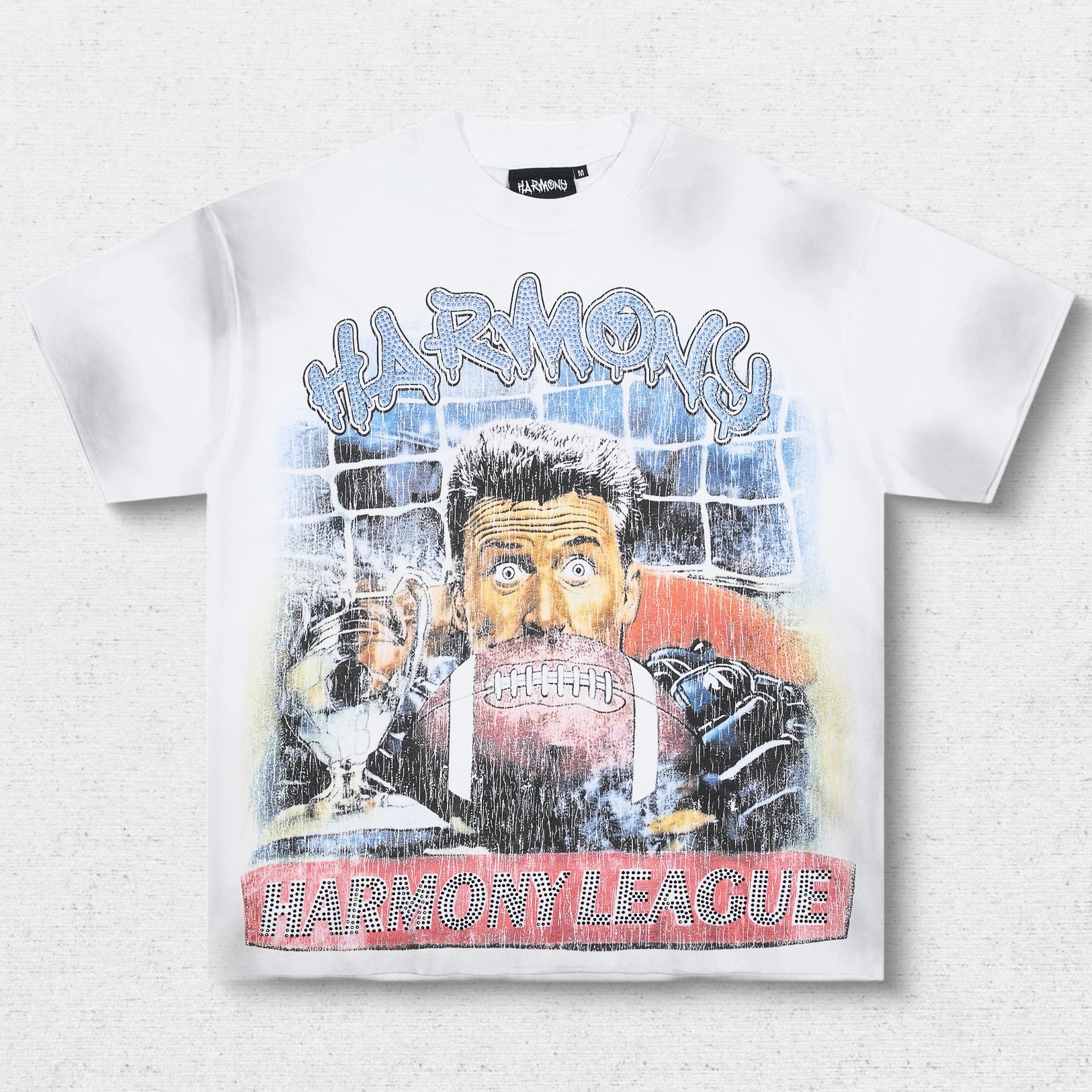 Ha Cartoon Character Collage Rhinestone T-Shirt