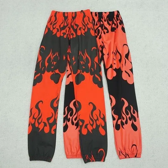 Design Flame Print Jogger Pants Orange Black Sweatpants - 2