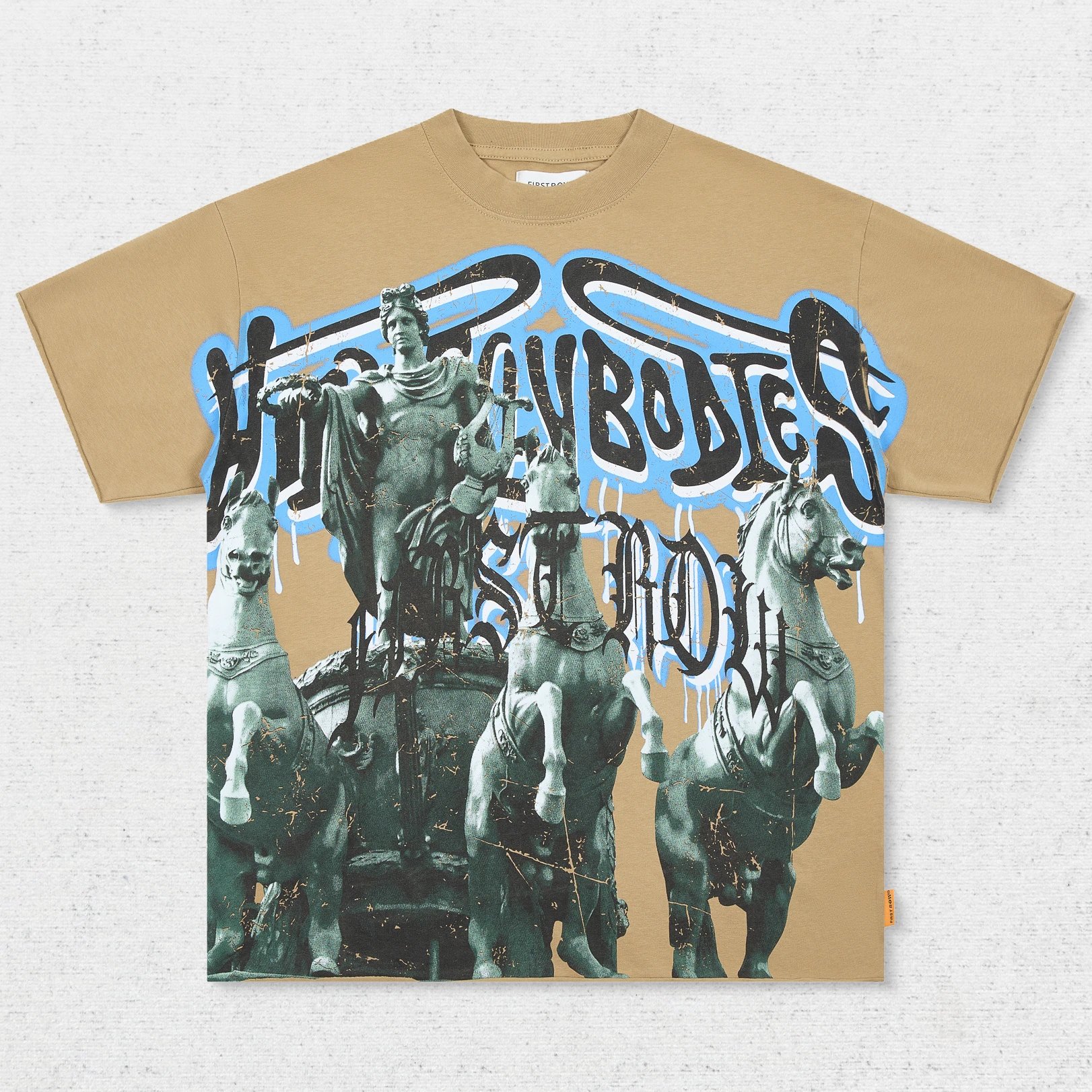 FR Horse Statue Group Letter Print T-Shirt