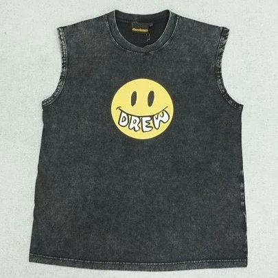 Drew House Washed & Distressed Smiley Face Sleeveless Vest